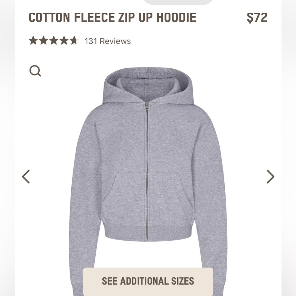 ISO Skims cotton fleece zip up hoodie